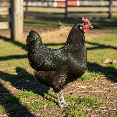 Naturalistic image of a Jersey Giant belonging to the chicken taxonomy in its typical outdoor environment
