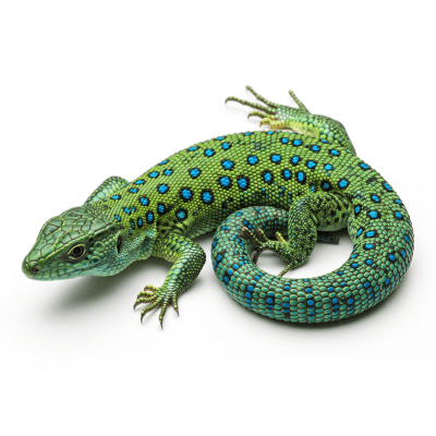 High quality studio photograph of a Jeweled Lacerta, part of the taxonomy lizards
