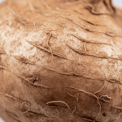 Close-up macro photograph of surface details and textures of a single Jicama