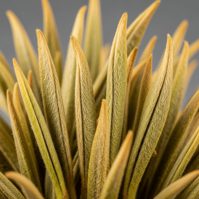 Macro photograph focusing on the texture and details of Junshan Yinzhen leaves, within the taxonomy teas