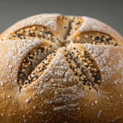Macro photograph focusing on the crust and surface texture of Kaiser Roll