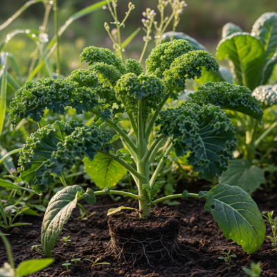 Naturalistic image of a Kale in its typical growing environment, as found in nature or a cultivated garden