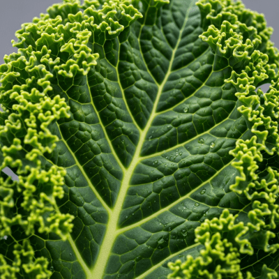 Close-up macro photograph of surface details and textures of a single Kale