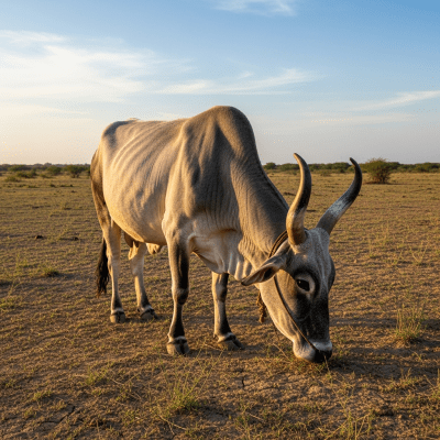 Naturalistic image of a Kankrej in its typical environment, such as a grassy pasture or open field