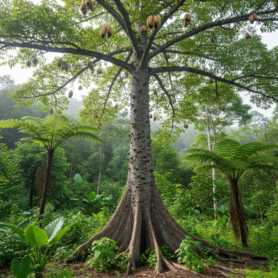 A realistic depiction of a mature Kapok (trees) in its typical natural environment