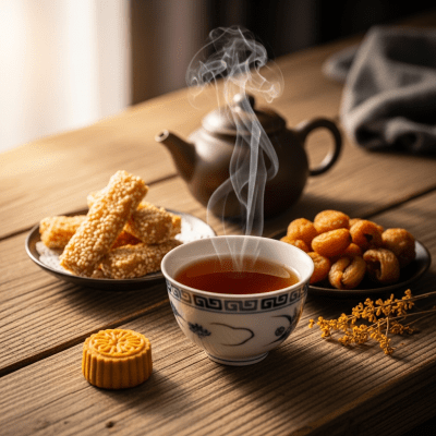 Still life image of a prepared cup of Keemun Tea