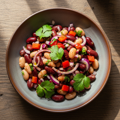 Image of cooked Kidney Bean (beans) presented as part of a traditional dish or cuisine, plated attractively and photographed from above