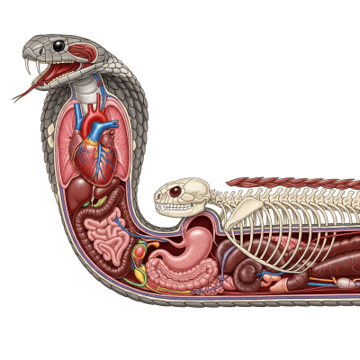 Scientific cross-sectional illustration of a King Cobra