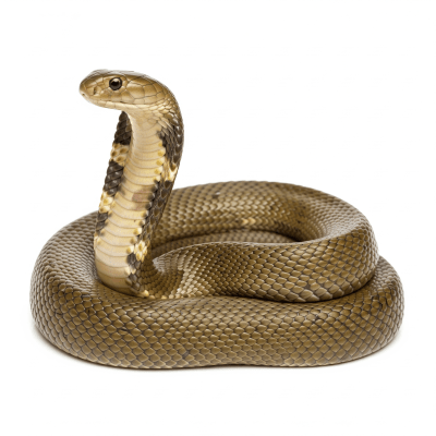 High quality studio photograph of a King Cobra, belonging to the taxonomy reptiles
