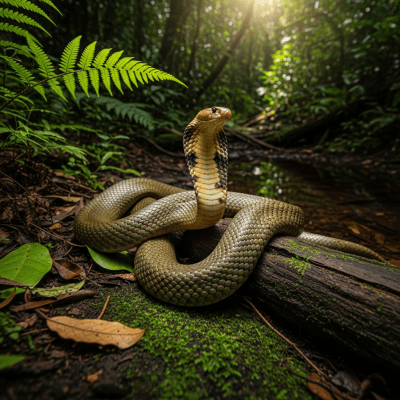 A detailed image of a King Cobra (reptiles) in its typical natural habitat