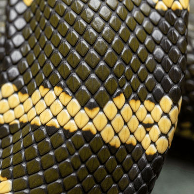 A close-up macro photograph of the skin or scales of a King Cobra