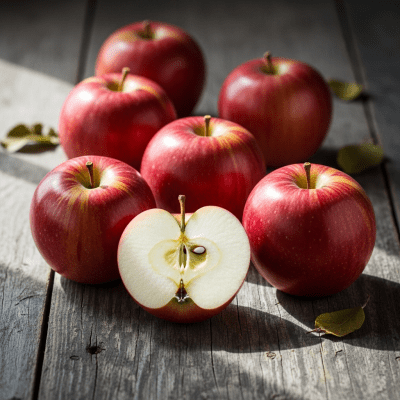A simple arrangement showing several whole and one cut-open King David, displayed on a wooden surface