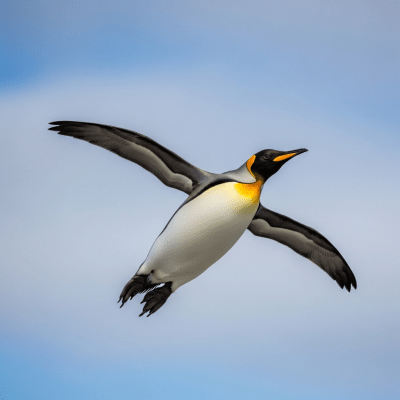 Action shot of a King Penguin (birds) in flight