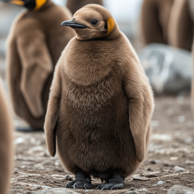 Image of a juvenile or chick stage of the King Penguin, within the taxonomy birds
