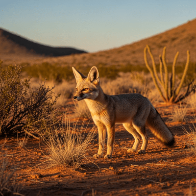 Photograph of a Kit Fox, part of the taxonomy canines, in its typical natural environment