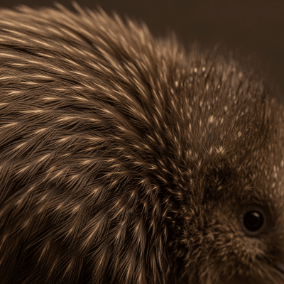 Close-up macro photograph of the feathers or distinctive markings of a Kiwi