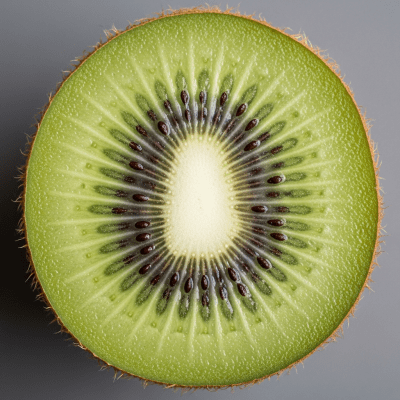 A close-up image showing a cross-section of the Kiwi, belonging to the fruits taxonomy