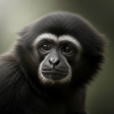 Editorial-style portrait of a Kloss's gibbon from the taxonomy apes.