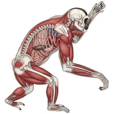 Detailed anatomical illustration of a Kloss's gibbon, part of the taxonomy apes