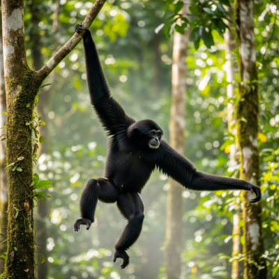 Photograph of a Kloss's gibbon (apes) in its natural habitat