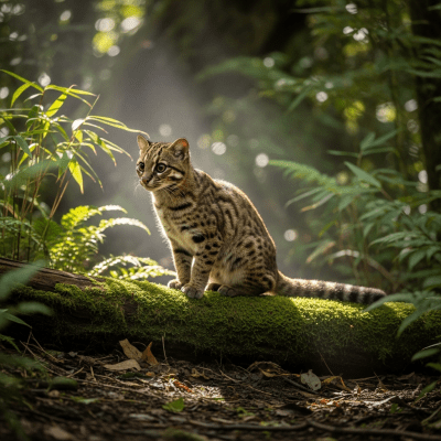 Photorealistic image of a Kodkod (felines) in its natural habitat