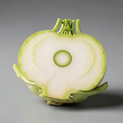 Detailed cross-sectional view of a fresh Kohlrabi