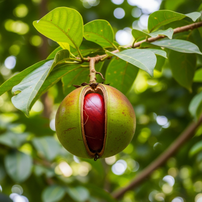 Photograph of a Kola nut (nuts) in its natural environment, such as on the tree, bush, or ground where it grows