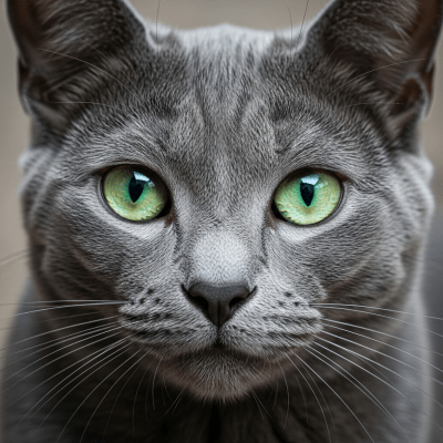 Close-up macro photograph of the face of a Korat
