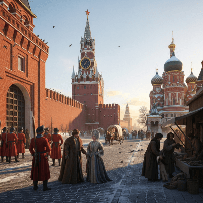 An image showing the Kremlin (Russian Castle/Fortress) from the castles taxonomy being used or inhabited historically