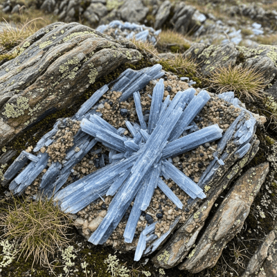Naturalistic scene featuring Kyanite in its typical geological environment, as categorized by minerals