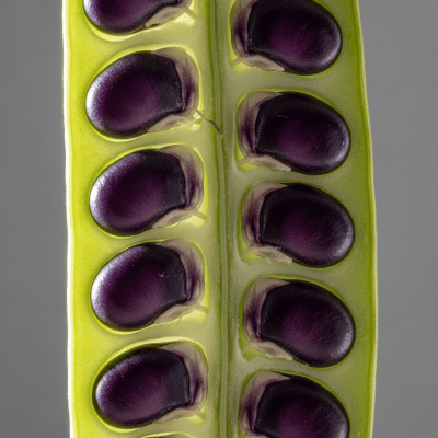 Close-up macro image of the Lablab Bean (legumes) cut in half, displaying its internal structure and details such as seed arrangement, pod interior, or cross-section textures