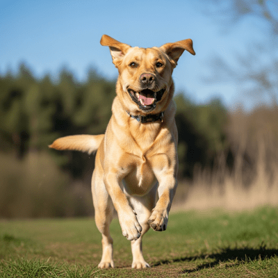 Full body action shot of a Labrador Retriever