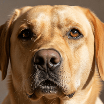 Close-up photograph of the face of a Labrador Retriever