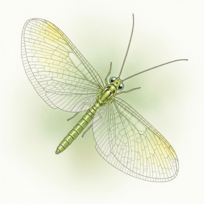 Artistic depiction of a single Lacewing, belonging to the taxonomy insects
