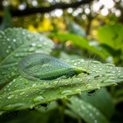 Detailed image showing a Lacewing in its natural environment