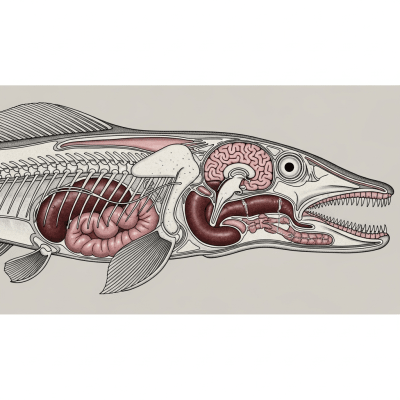Detailed anatomical illustration of a Lamprey, part of the taxonomy fish