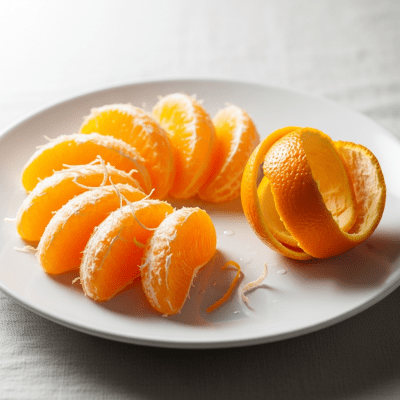 Editorial-style image of a freshly peeled Lane Late Navel Orange from the oranges taxonomy arranged appealingly on a simple plate or surface.