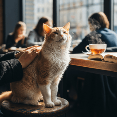 Image of a LaPerm interacting with humans or participating in cultural activities