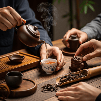 Image showing Lapsang Souchong prepared and served in its typical cultural context