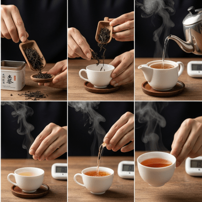 Step-by-step visual depiction showing the preparation process for Lapsang Souchong, within the taxonomy teas