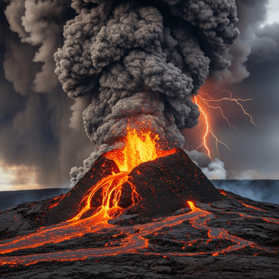 Image depicting the Lava dome during an eruption event, capturing lava flow, ash plume, and dynamic movement