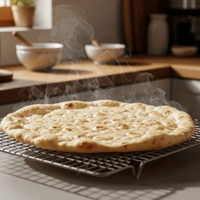 Photograph of freshly baked Lavash, cooling on a wire rack