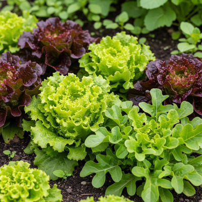 Naturalistic photograph of Leaf Lettuce growing in a field or garden, representing its environment as part of the taxonomy lettuce