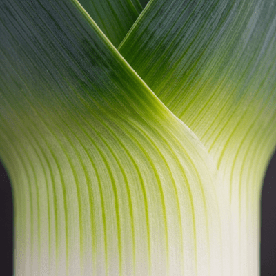 Close-up macro photograph of surface details and textures of a single Leek