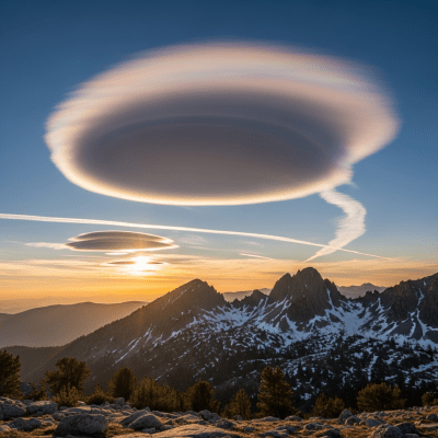 Realistic outdoor scene featuring a Lenticular cloud