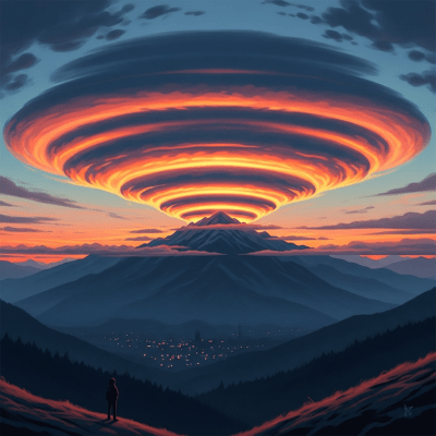 Depiction of a Lenticular cloud as seen in cultural or practical use
