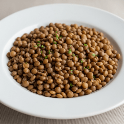 Image of cooked or prepared Lentil (legumes) as it appears in a traditional dish or common culinary usage, presented on a clean plate with minimal garnish