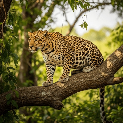 Photorealistic image of a Leopard (felines) in its natural habitat