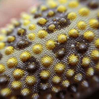 Macro close-up image of the skin texture and scale pattern of a Leopard Gecko, part of the taxonomy lizards