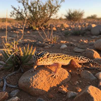 A detailed image of a Leopard Gecko (reptiles) in its typical natural habitat